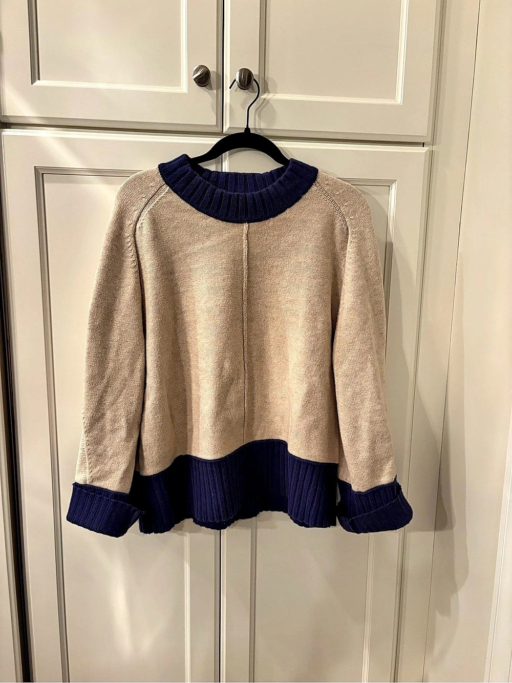 Maeve The Chandler Crew-Neck Relaxed Pullover Sweater Beige & Blue XS
